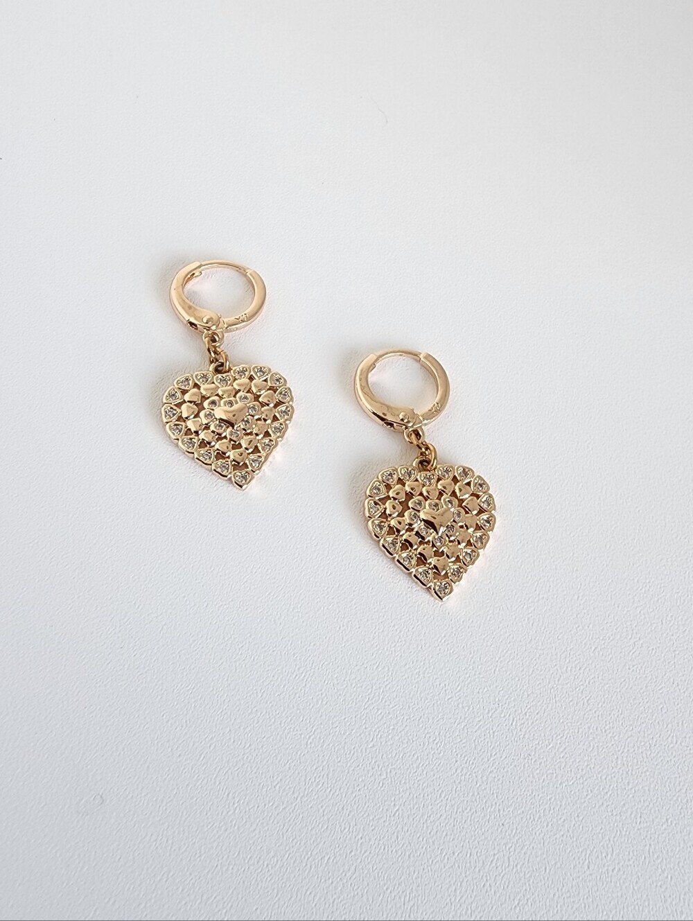 Rose Gold Heart Drop Earrings CZ Dangle Hoops Coquette Gift for Her